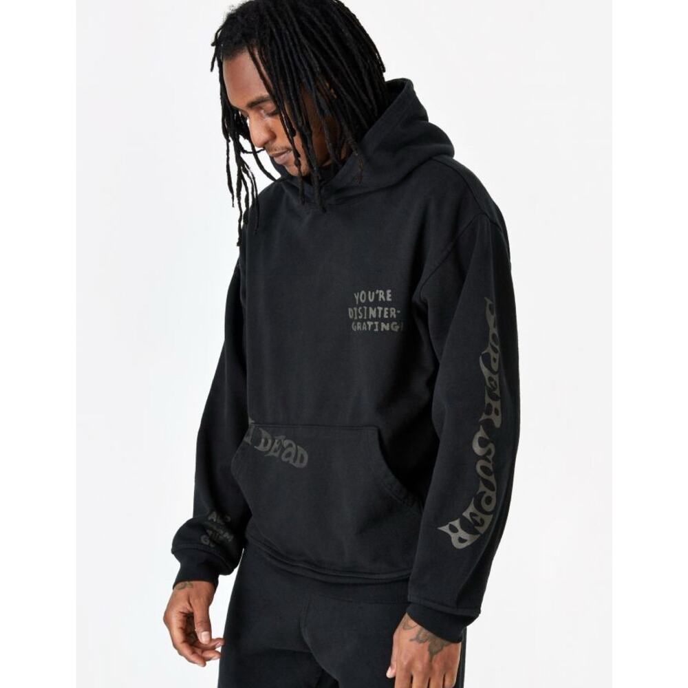 Brain Dead Tonal Type Print Hoodie Sweatshirt Sz L Heavyweight Government Grunge